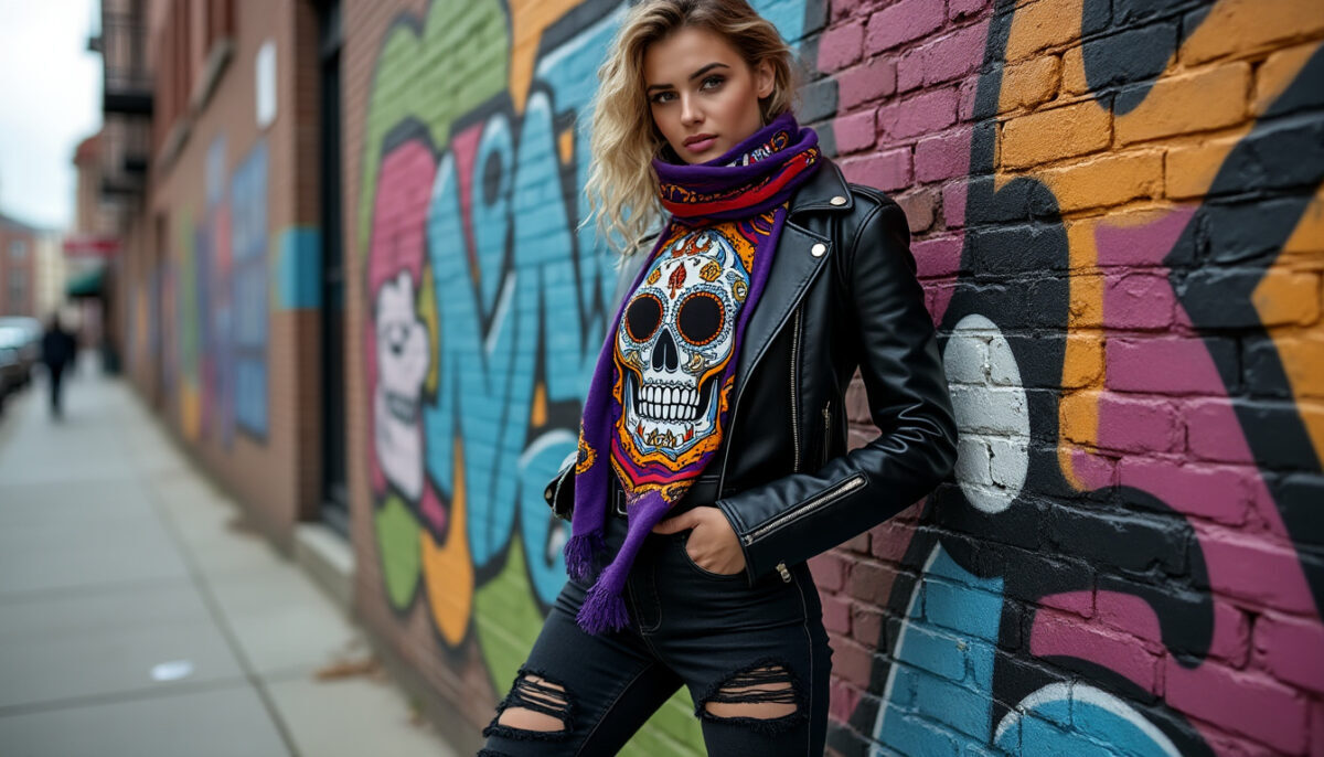 découvrez le foulard à motifs de têtes de mort, la tendance emblématique de 2006 qui fait son grand retour! un accessoire audacieux qui ajoute une touche rock à toutes vos tenues. ne manquez pas cette revival mode incontournable!