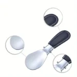 Chausse-pied pliable avec poignée en cuir et pelle en acier inoxydable