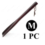 Chausse-pied en bois foncé avec lanière en cuir.