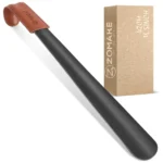 S213545d4145c44a6b8364138513f41d5n Chausse-pied noir Zomake avec poignée en cuir marron et boîte d'emballage.