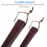 Lanière en cuir pour ustensiles de cuisine avec couture latérale. Facile à utiliser et esthétique.